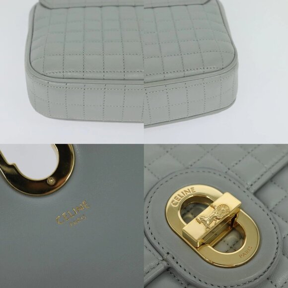 CELINE Quilted Chain Shoulder Bag Lamb Skin Gray Gold Auth mr1084V - Picture 12 of 14